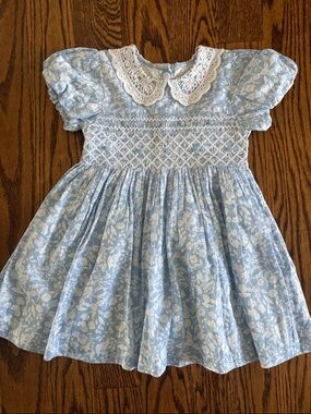 Next Blue Floral Smocked Peter Pan Collar Kids Dress